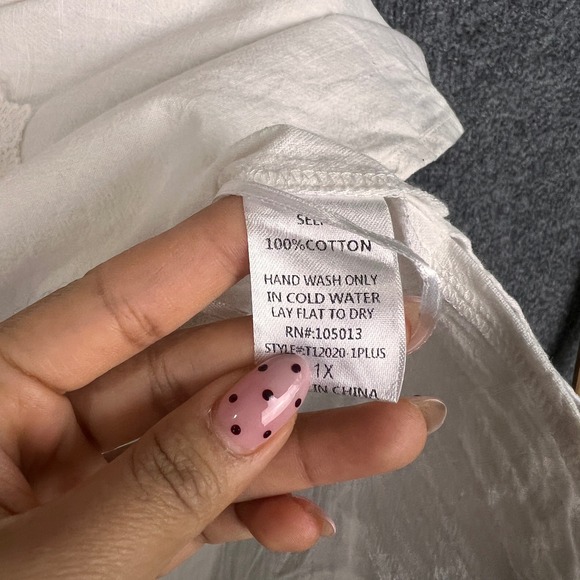 NEW Savanna Jane Embroidered Lace Trim White Cotton Boho Tunic Top Plus Size 1X - Picture 7 of 9